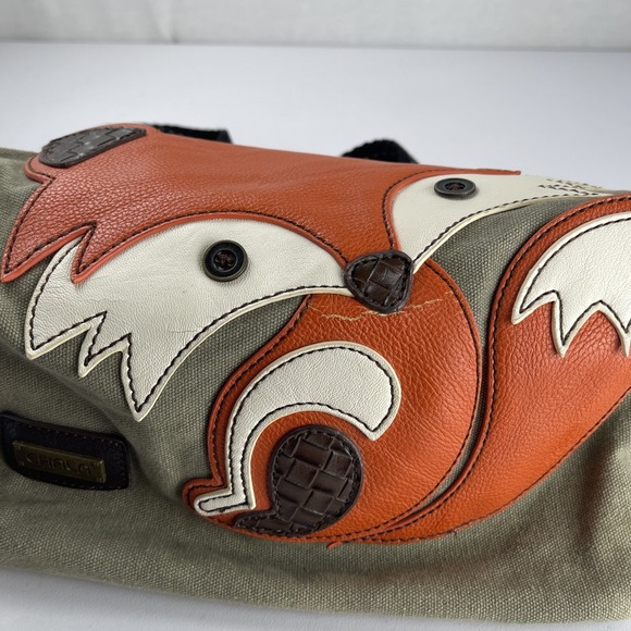 Chala Green Fox Canvas Tote Bag W/ Black Handles Lightly Used - Picture 16 of 16